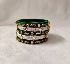 Emerald & Silver Bangle Set