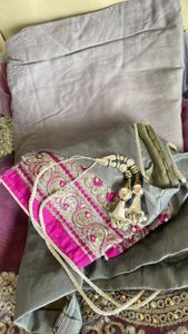 Designer saree in grey and magenta