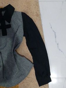 korean Stylish Grey &amp; Black Long Sleeve Top