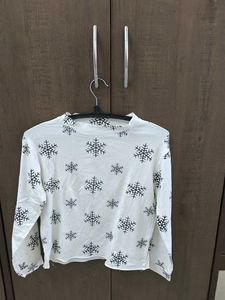 White Snowflake Long Sleeve Top
