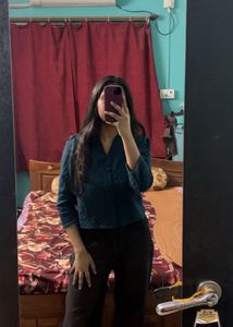 Dark Teal V-Neck Button Top