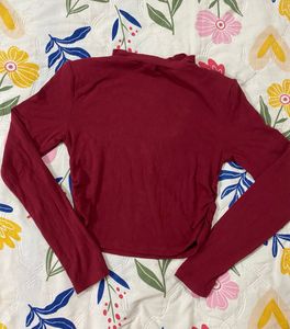 Chic Maroon Cut-Out Long Sleeve Crop Top