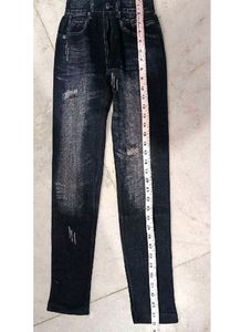 Brand New Cotton Distressed Denim Look, Fully Stretchable Jegging, Black Colour