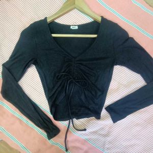 Black Ruched Long Sleeve Crop Top