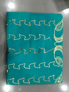 Embroidered Teal Saree with Sequins