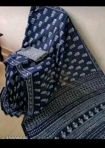 Navy Blue Block Print Saree