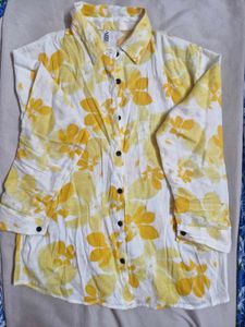 Yellow Floral Print Button-Up Shirt