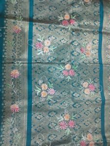 Teal Floral Silk Saree