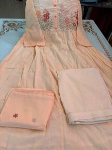 Peach Embroidered Frock Style Kurta Set