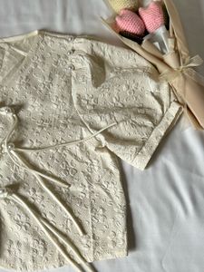 Cream Textured Tie-Up Top