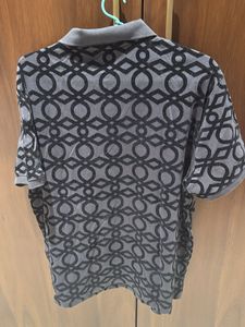 Grey Geometric Print Polo Shirt