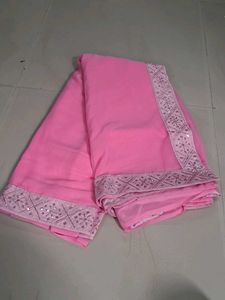 Beautiful Pink Saree with Embellished Border