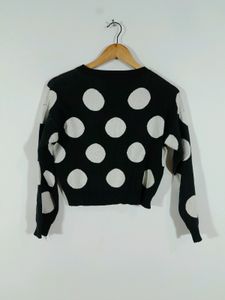 Black Polka Dotted Crop Top (Women's)
