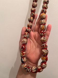 Beaded Necklace with Kalamkari Fabric Accen