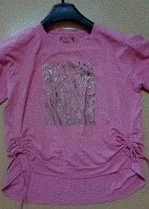 Chic Pink Ruched T-Shirt