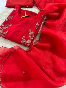 Stunning Red Embroidered kurta set
