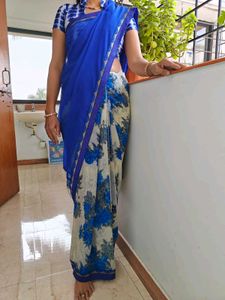 Blue Floral Saree with Matching Blouse