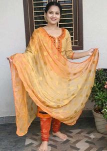 Elegant Beige and Orange Kurta Set