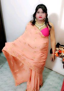 Elegant Peach Saree with Intricate Embroidery wit
