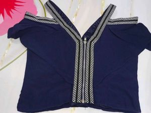 (100)Navy Cold Shoulder Top
