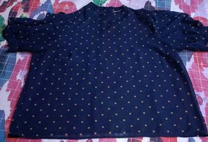 Navy Blue Polka Dot top, puff sleeves