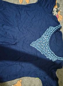Elegant Blue Kurta with Embellished Neckline