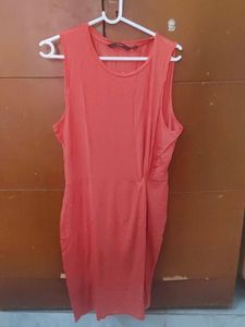 Coral Sleeveless Ruched Dress