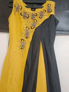 Yellow &amp; Grey Embroidered Maxi Dress
