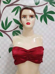 (700)Red Satin Strapless Top