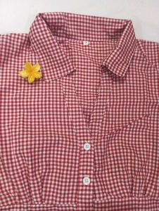 Red Gingham Button-Up Top