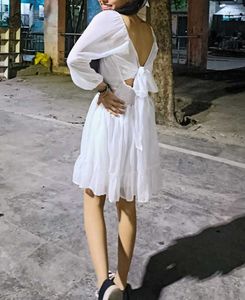 Chic White Mini Dress with Puff Sleeves