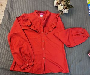 Red Ruffled Long Sleeve Top