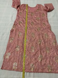 Pink Embroidered Kurta Set with Yellow Palazzo