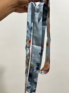 Light Blue Floral Print Dress with waist belt