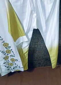 White &amp; Yellow Embroidered Kurta Set