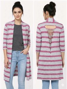 Striped Open Front Cardigan