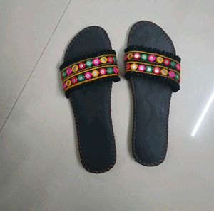 Embroidered Mirror Work Flat Sandals (New)