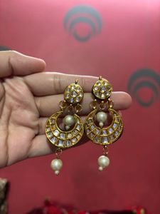 Elegant Pearl & Kundan Drop Earrings