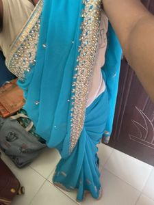 Stunning Teal Blue Blouse with Gold Trim