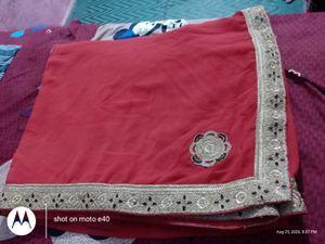 Beautiful Red Saree with Embellished Border