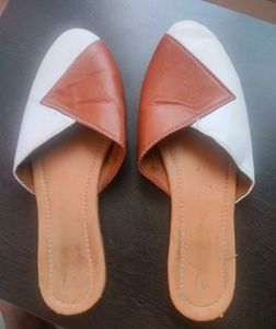 Stylish White & Brown Slip-On Flats