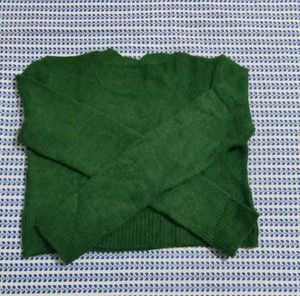 Green Cropped Knit Sweater