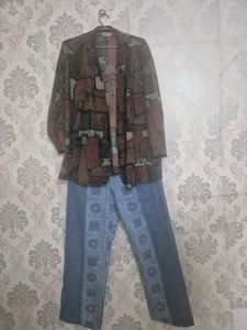 Unique Printed Jacket and Pants Set