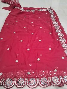 Elegant Red Embroidered Saree