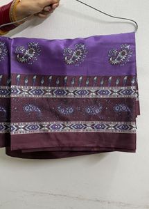 Purple Paisley Print Saree