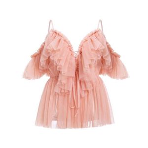 Sheer Ruffle Cold Shoulder Dress