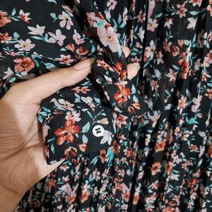 Elegant Floral Print Pleated Maxi Dress