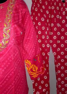 Fuschia Golden Detailing Cotton Suit