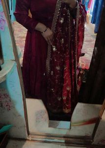 New Elegant Maroon Anarkali with Dupatta