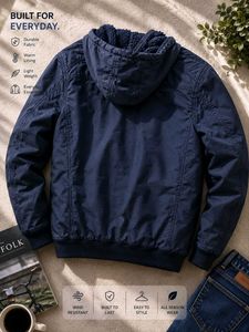 Men's Navy Blue Lined Bomber Jacket with fur